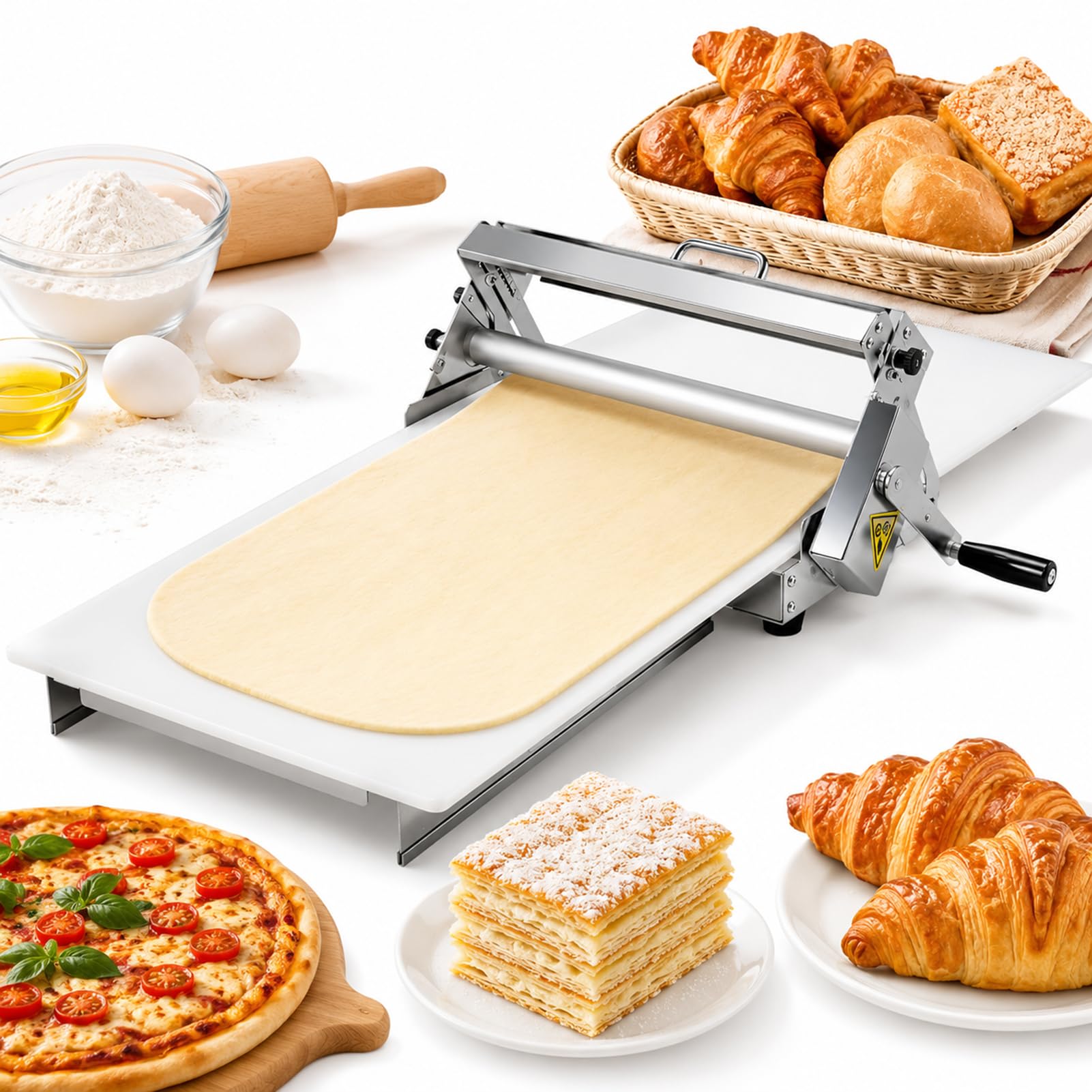 Laminoir à pâte Professionnel, Laminoir Réversible pour Pâte Feuilletée et Fondante, Acier Inoxydable, Machine à laminer de Table, pour Croissants, Fondant, Pizza et pâtisserie