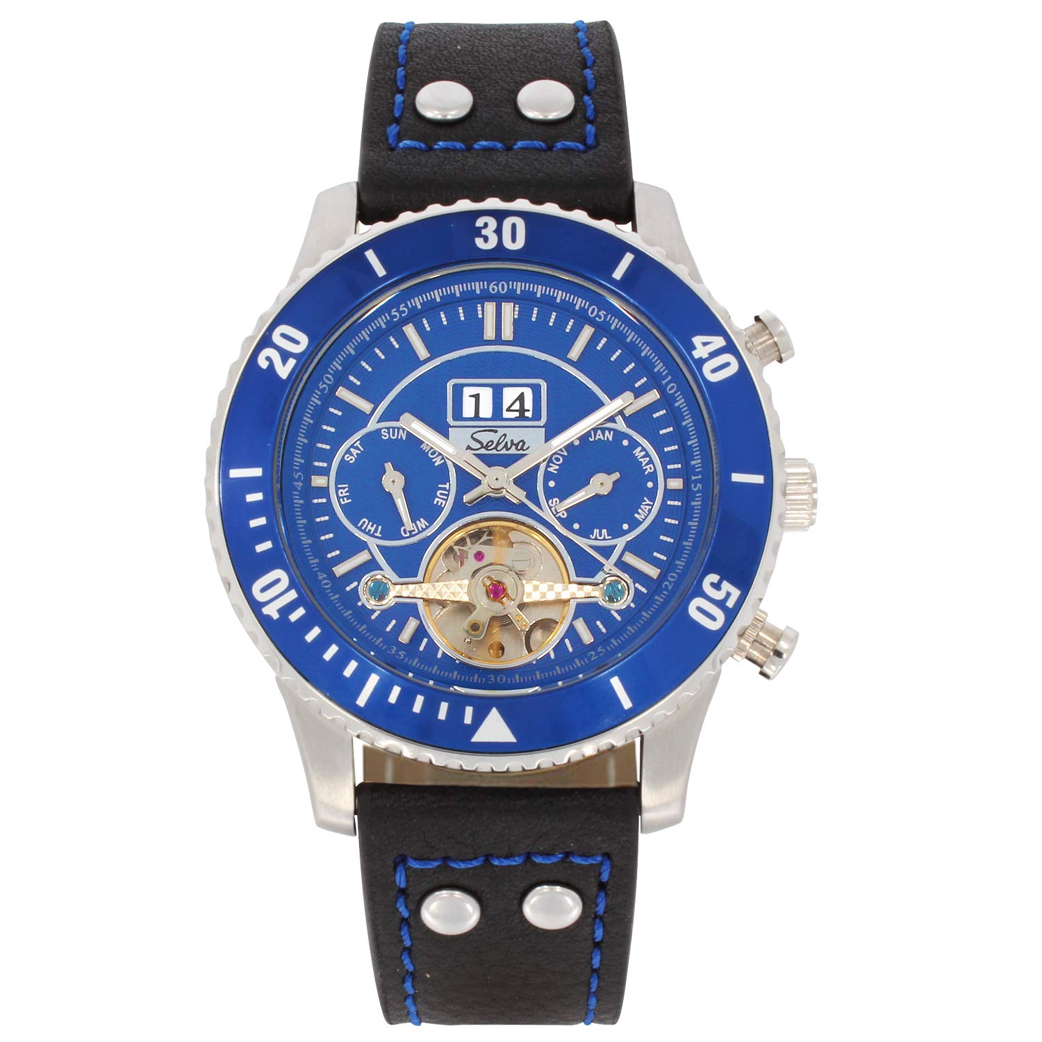 SELVA Orologio da polso da uomo 'Vito' - Automatico - Unruh aperto - Acciaio inossidabile - Nero - Confezione regalo fornita, cinghia