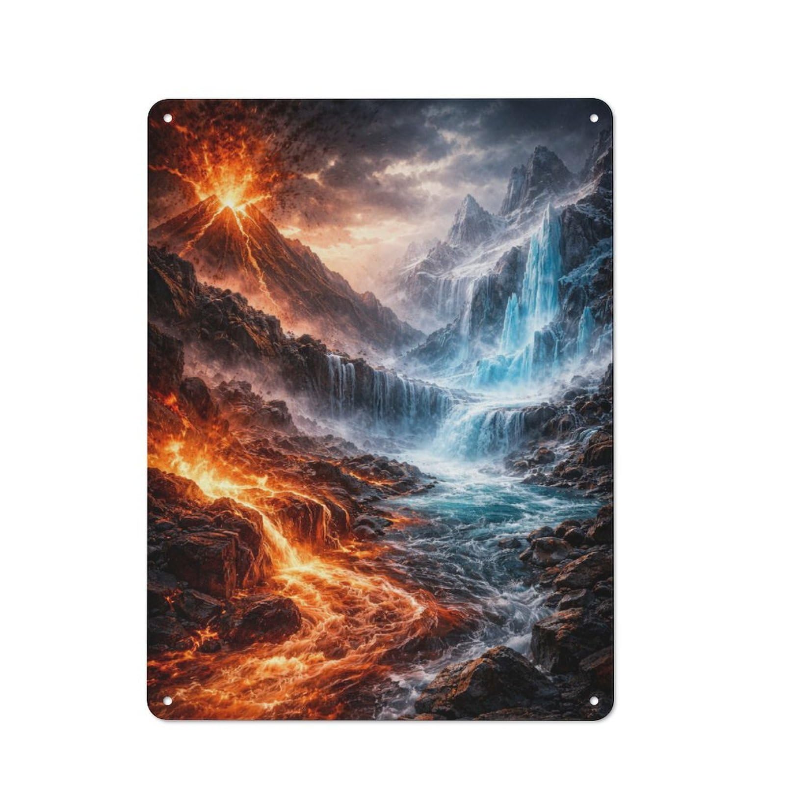 Junmoney Style-4 Volcano And Waterfall Landscape Tin Sign 40X30cm For Workshop Wall, Vintage Wall Decor, For Metal Sign Collectors, For Garage And Workshop Walls