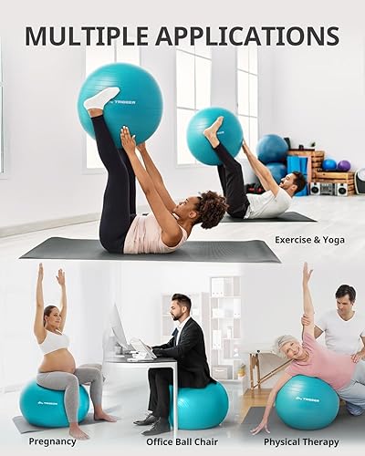 Miniatura 10 de Trideer Extra Thick Yoga Ball Exercise Ball, 5 Sizes Ball Chair, Heavy Duty Swiss Ball for Balance, Stability, Pregnancy, Physical Therapy, Quick
