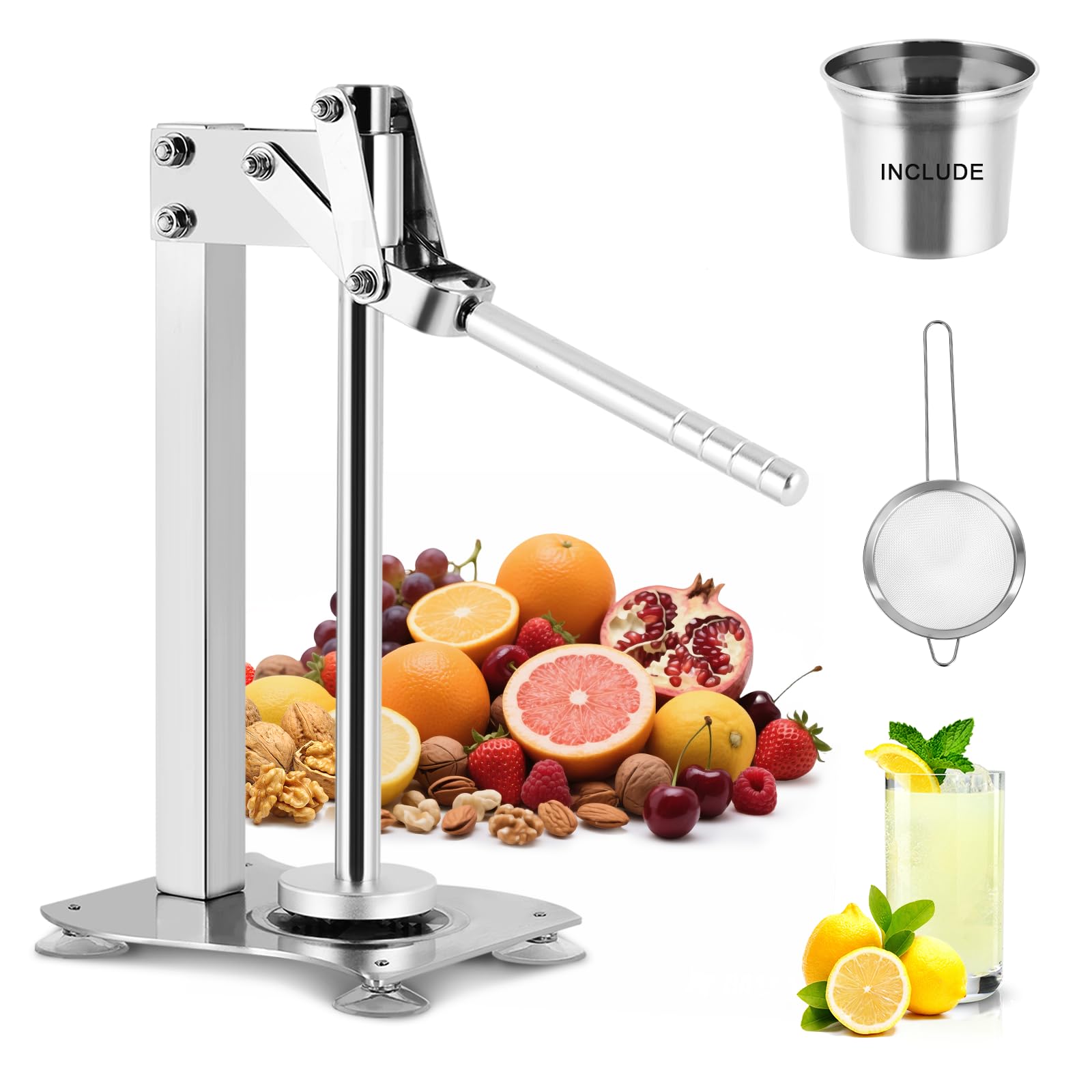 Exprimidor de Limones Industrial de Alta Resistencia, triturador de Frutas y Frutos Secos de Acero Inoxidable con Vaso de Acero Inoxidable.