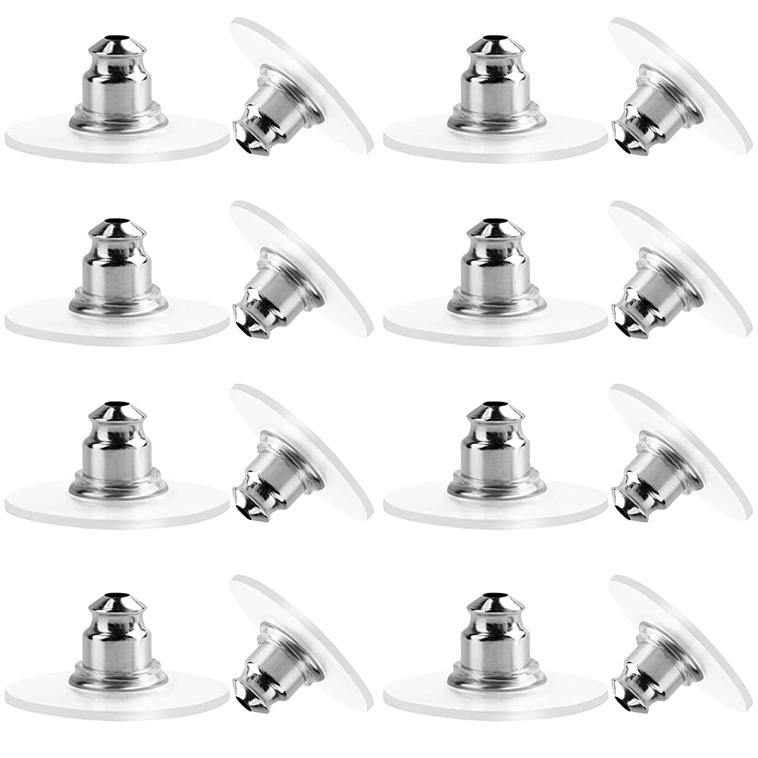100 Pieces Bullet Clutch Earring Backs for Studs with Pad Rubber Earring Stoppers Pierced Safety Backs (Steel)
