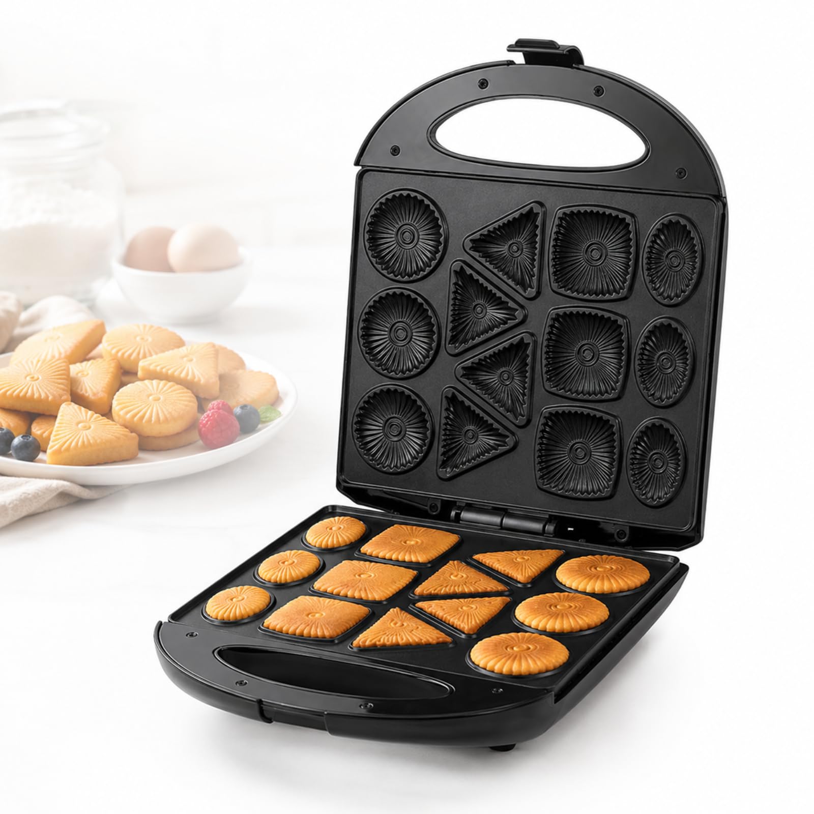 Macchina per Biscotti alle Noci, per Mini Ciambelle, con Riscaldamento su Entrambi I Lati E Superficie Antiaderente, Permette di Preparare 4 Diverse Forme di Pancake, per Biscotti, Snack E