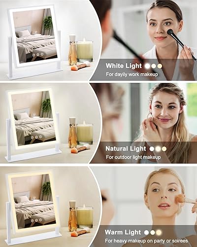 Miniatura 2 de DECLUTTR Espejo de tocador con luces, espejo de maquillaje Hollywood con soporte para teléfono, control táctil inteligente, 3 modos de iluminación