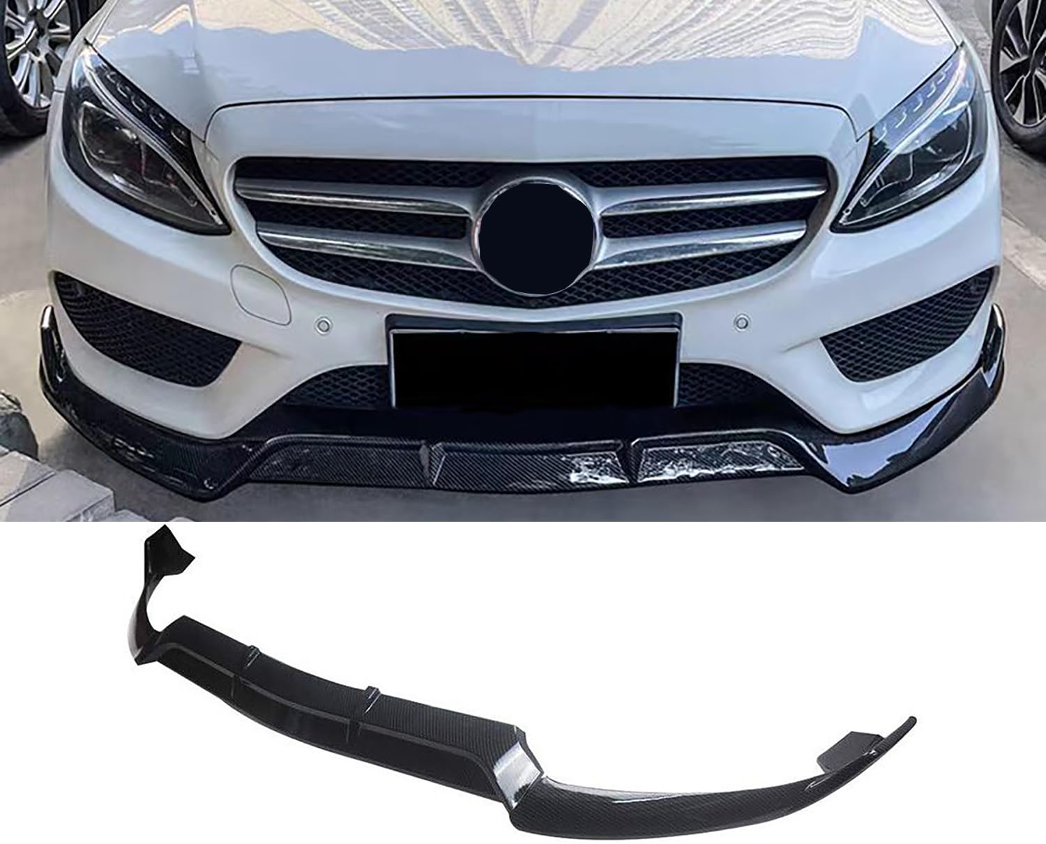 Carbon Fiber Front Lip Compatible with 2015-2018 C Class W205 C300 C43 C63 AMG Sport Models, Front Bumper Chin Lip Splitter Spoiler