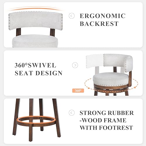 Miniatura 4 de COLAMY Juego de 2 taburetes de bar giratorios, modernos taburetes giratorios con respaldo, taburetes de bar de altura de mostrador, taburete de bar