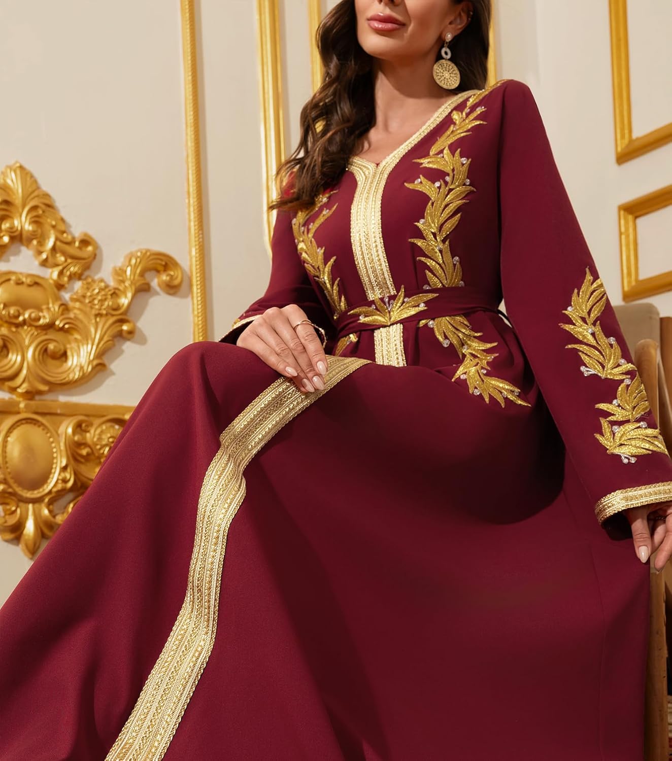 Embroidery Abayas for Women Muslim Moroccan Floral Maxi Kaftan Dress Arabic Islamic Dubai Robe Ramadan Prayer Clothes - Image 4