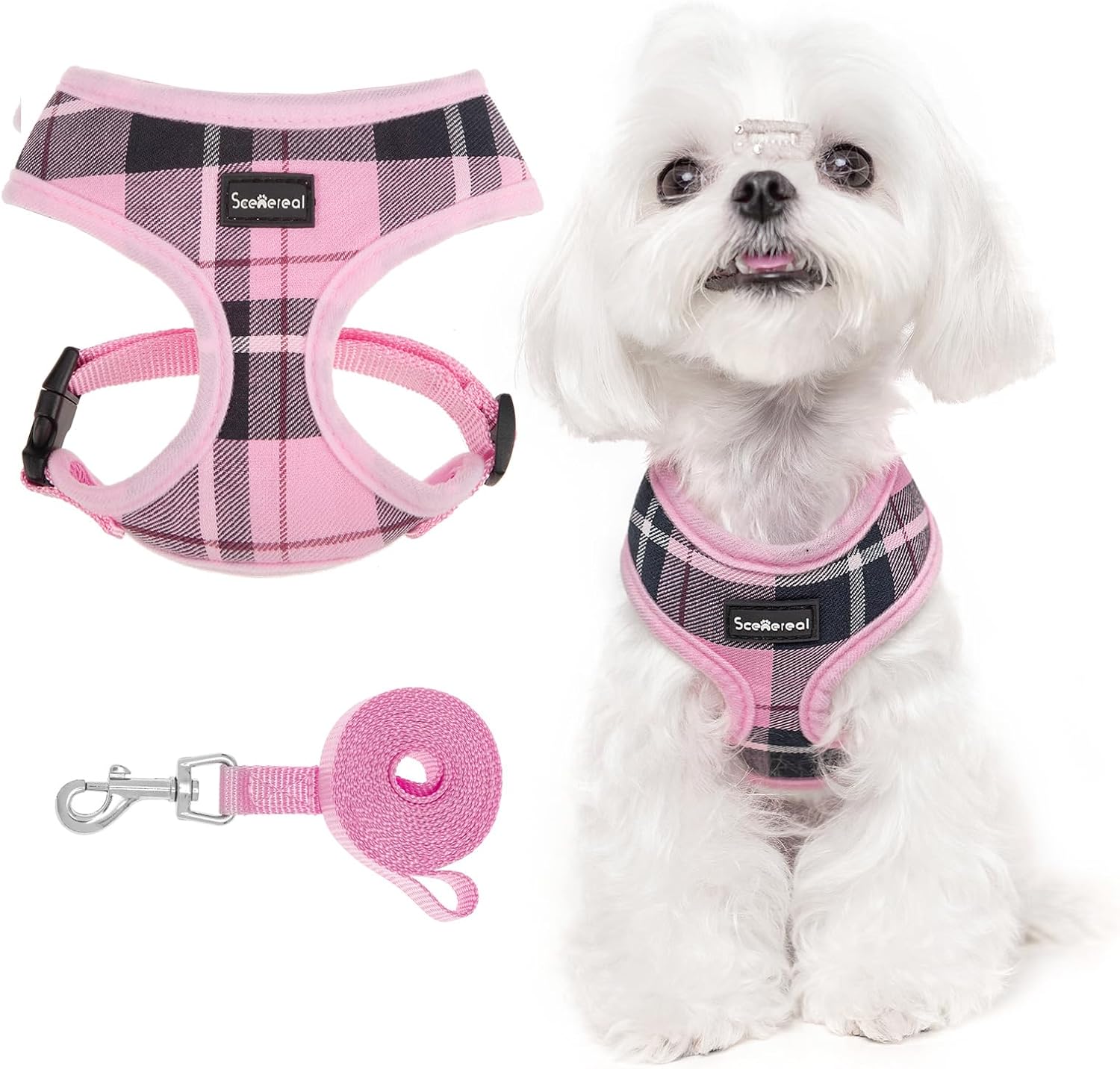 SCENEREAL Puppy Harness and Leash Set, Dog Harness for Small Dogs | Soft Mesh Plaid Small Dog Harness,Easy on, No Pull Vest for Dogs Cats, Chihuahua,Bulldog