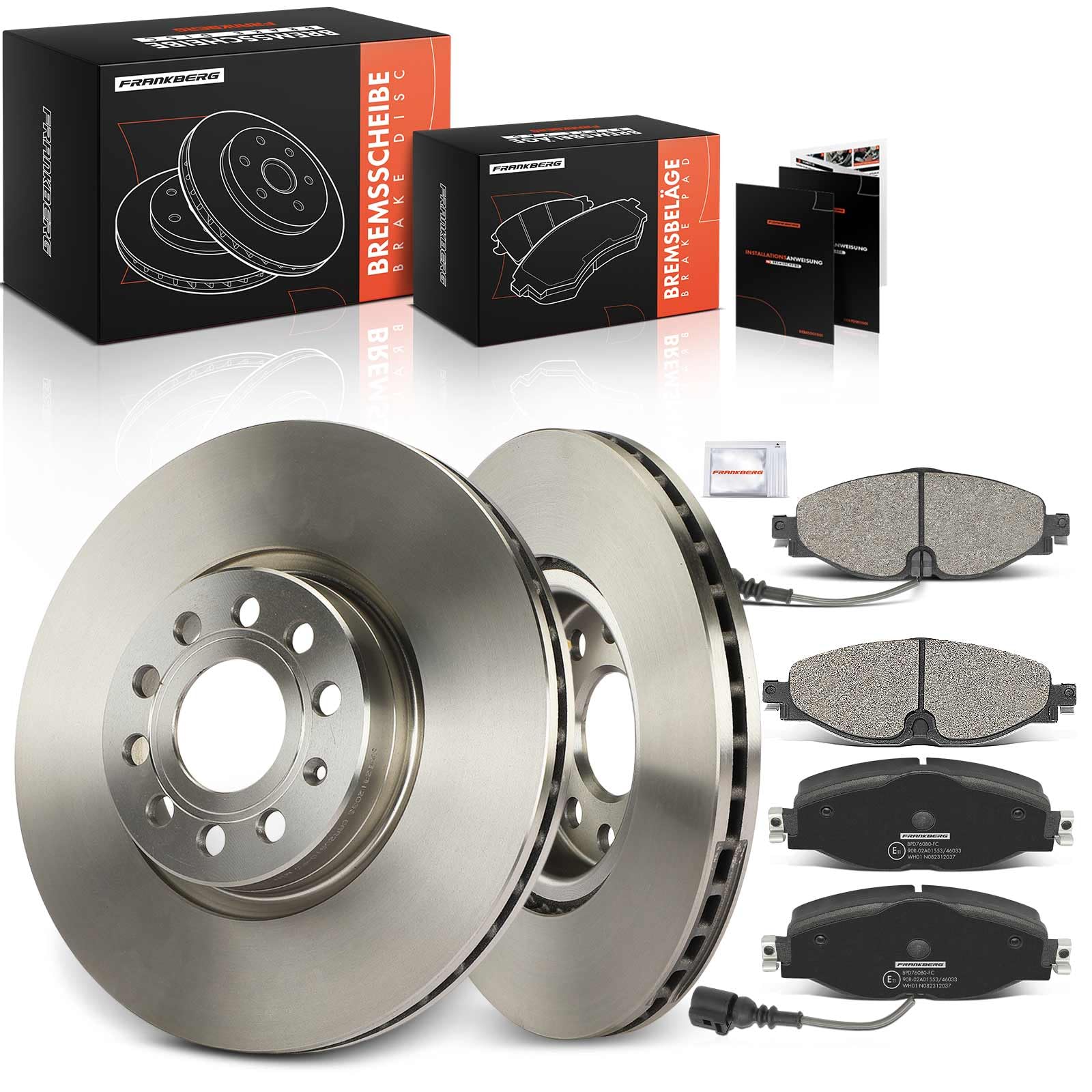 Frankberg Set freni incl. 2x Dischi Freno + 4x Pastiglie dei Freni Anteriore Compatibile con Passa.t Variante 3G5 CB5 Golf VII 5G1 BE1 BE2 BQ1 Replace# JZW615301H, 5C0615301B