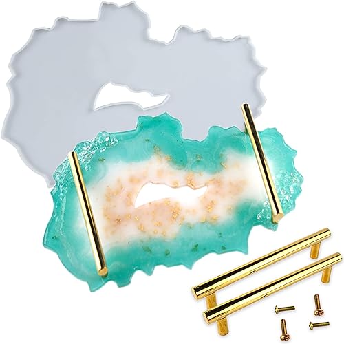 Miniatura 15 de Geode Agate Tray Resin Mold Silicone for Epoxy, Polymer Clay, Platter, Serving Board, with Metal Frame, Round 10.2inch