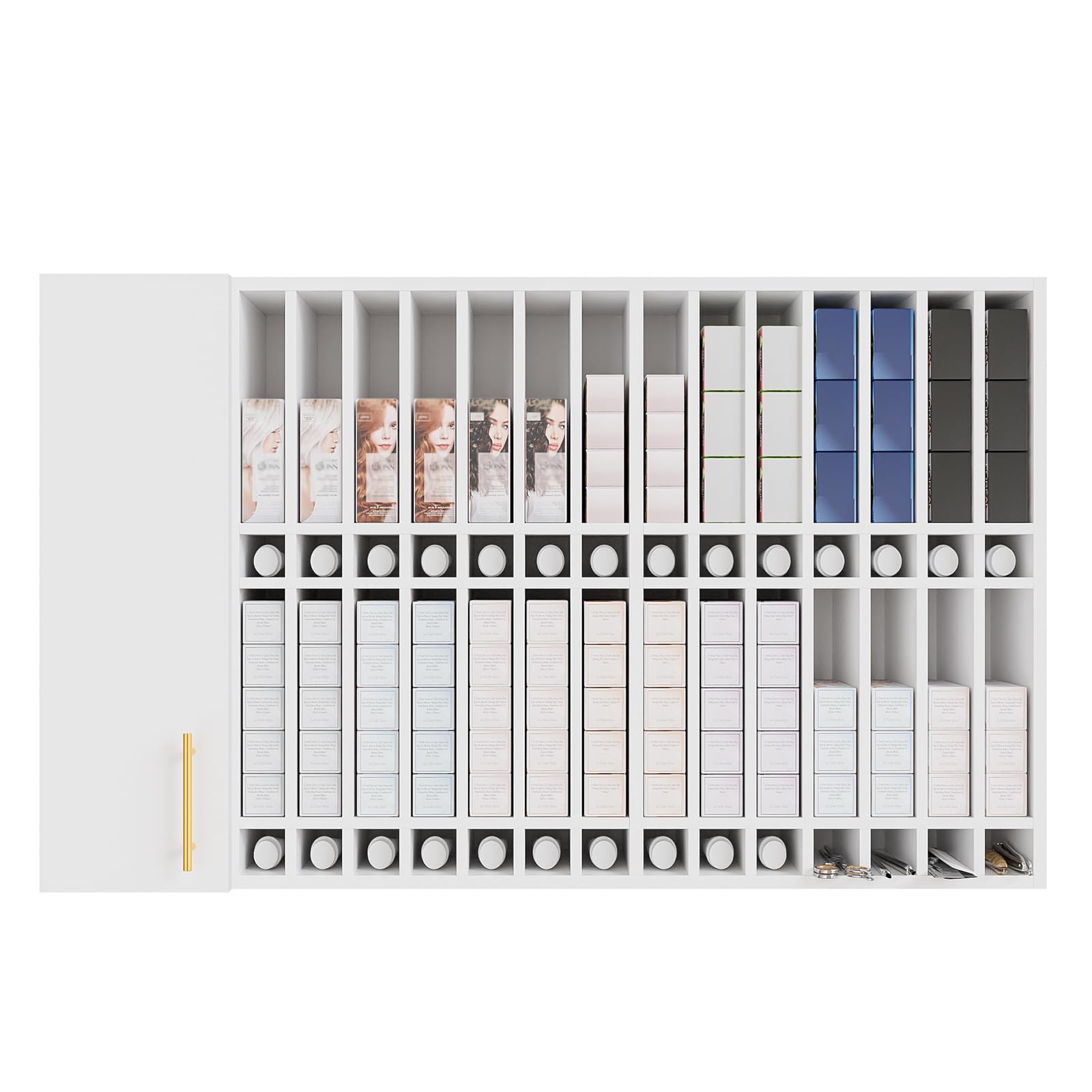 OmySalon Wall Mounted Salon Station, Cabinet with Hair Color Rack, Salon Color Rack Organizer with Adjustable Shelves, Barber Hair Dye Display for
