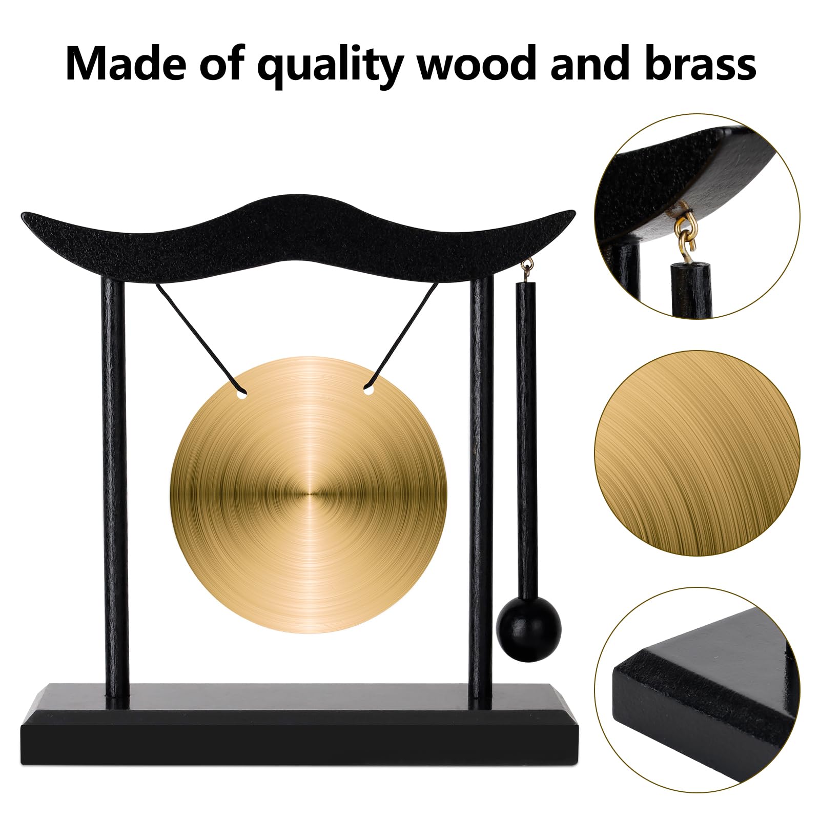 Feng Shui Gong Decor, Zen Brass Desktop Decor, 6.4x6.3x2 Inch Mini Sound Healing Instrument for Home, Office, Party, Yoga, Gift 3