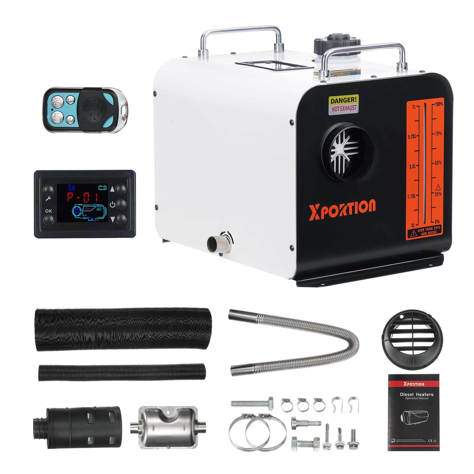 Riscaldatore diesel 8.3KW, riscaldatore d'aria diesel portatile nero 12V/24V/220V, riscaldatore diesel all-in-one con telecomando e pannello LCD per auto, camion, camper e uso interno