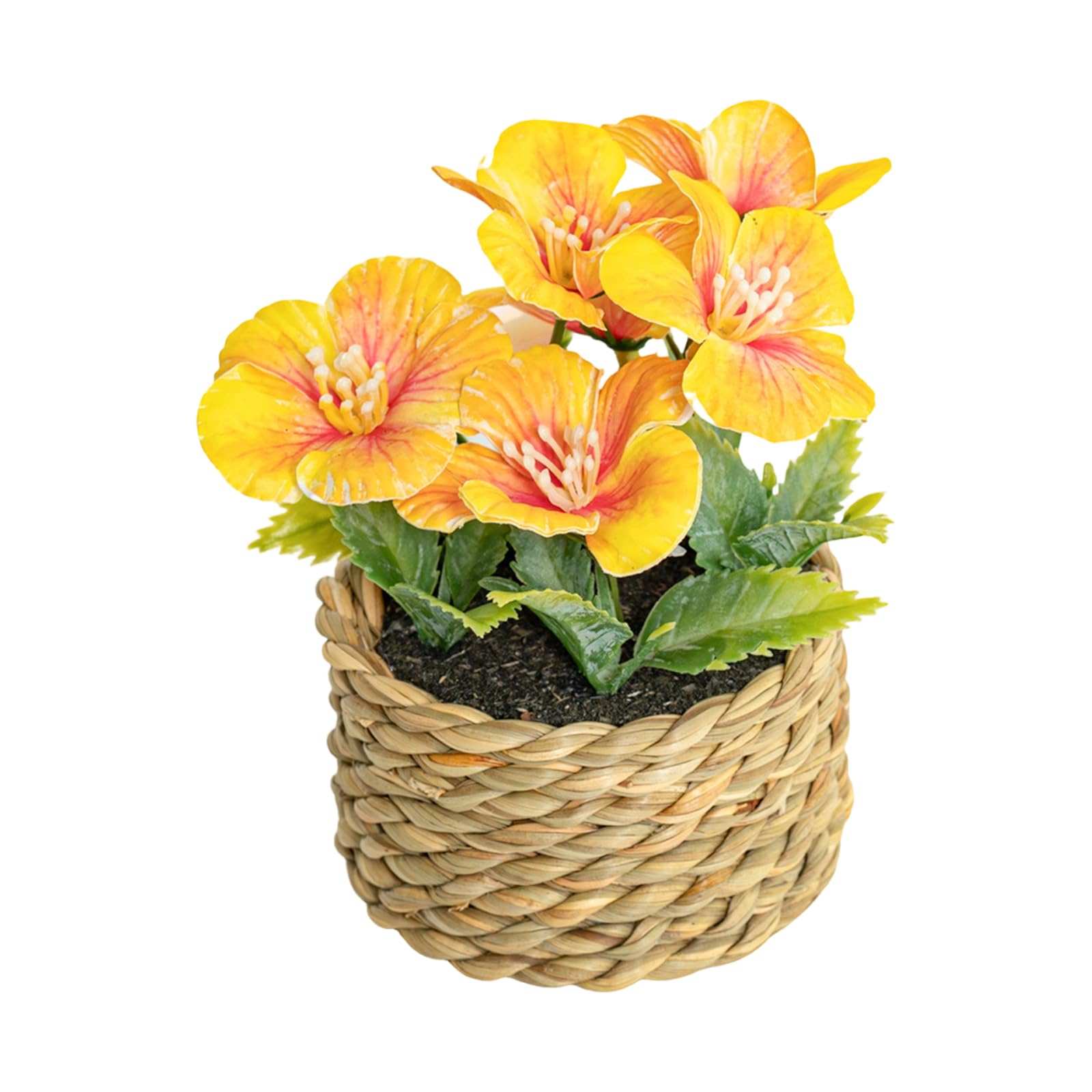 Ljhnba Yellow Artificial Flower Simulation Plant In Woven Container For Bedroom Dining Room Tabletop Bookshelf Windowsill Decoration Low Maintenance Home Deck