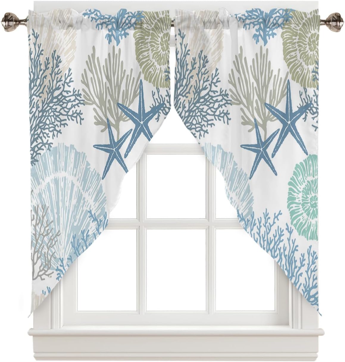 Swag Curtain Valances Nautical Coastal Ocean Coral Short Swag Topper for Small