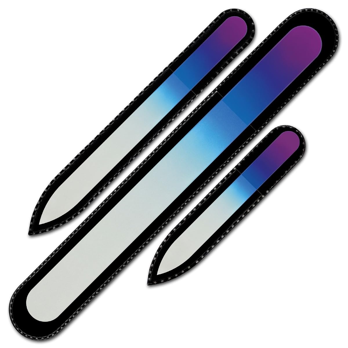 Magenta Blue : Set of 3 Crystal Nail Files in Velvet Pouch, Rainbow Colors,