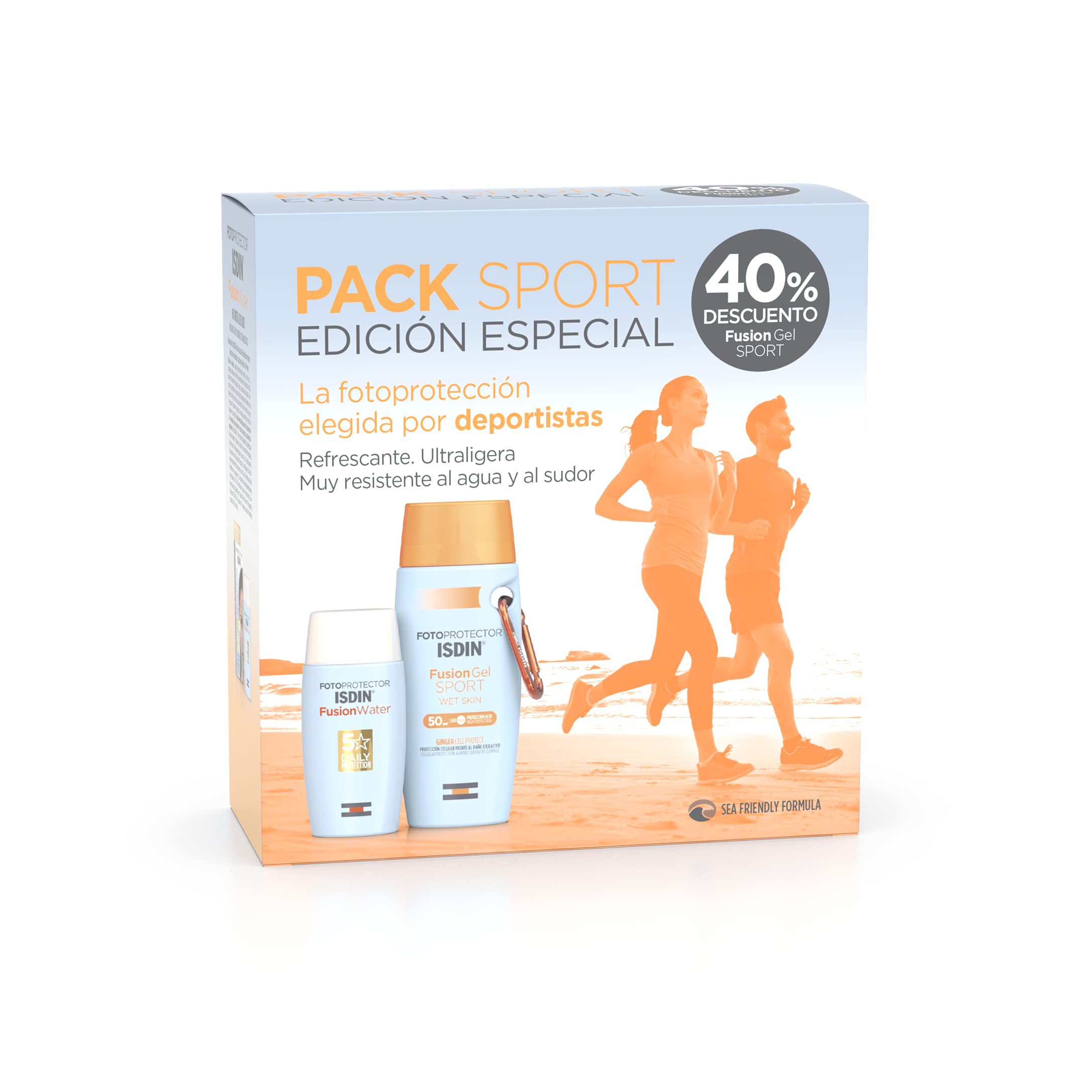 Fotoprotector ISDIN Pack Fusion Water SPF 50 y Fusion Gel SPORT SPF 50+, Pack Protección Solar Facial y Corporal