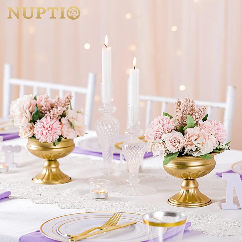 NUPTIO 2 db Mini Fém Urna Váza Esküvői Asztali Dekoráció Virágváza 12,6 cm Trombita Forma