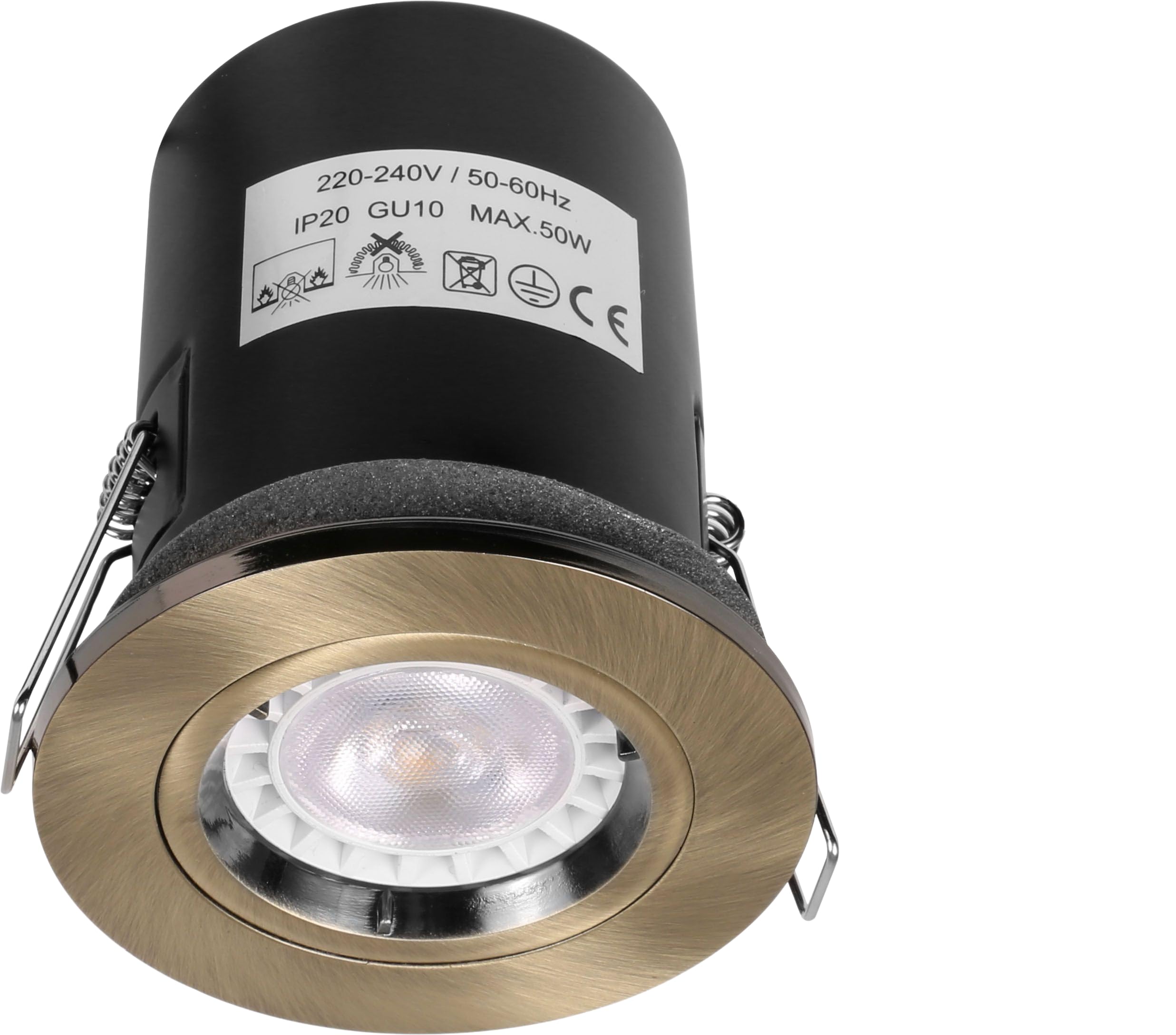 UEP - Fixed Fire Rated Downlight, GU10, Antique Brass Finish Pack of 4 (VUEP540)