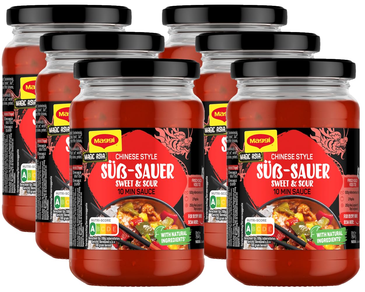 MAGGI Magic Asia Chinese Style Süß-Sauer 10 Min Sauce, leckere Würzsauce für Hähnchen in süß sauer Sauce, 6er Pack (6 x 355g)