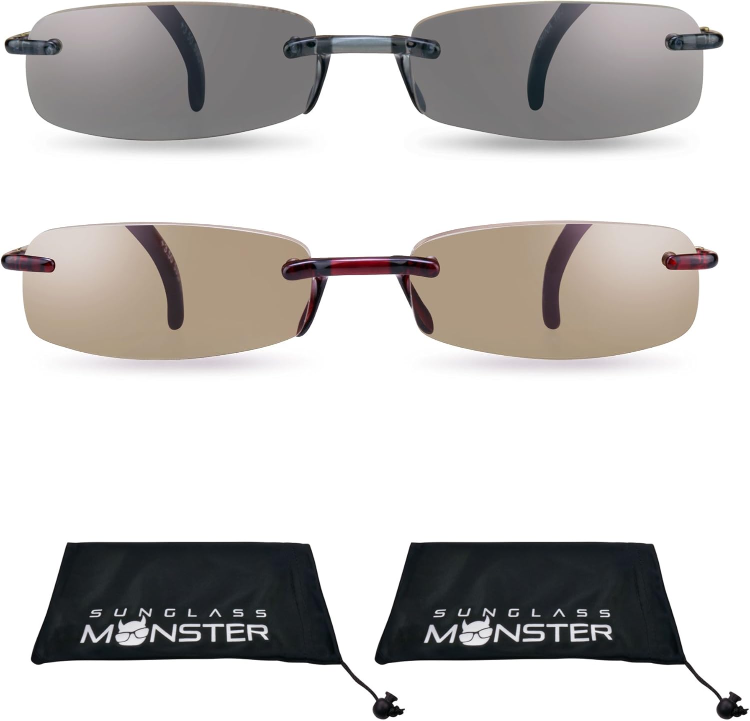 proSPORT 2 Pairs Reading Sunglasses Tinted Sun Readers Rimless Men Women Light