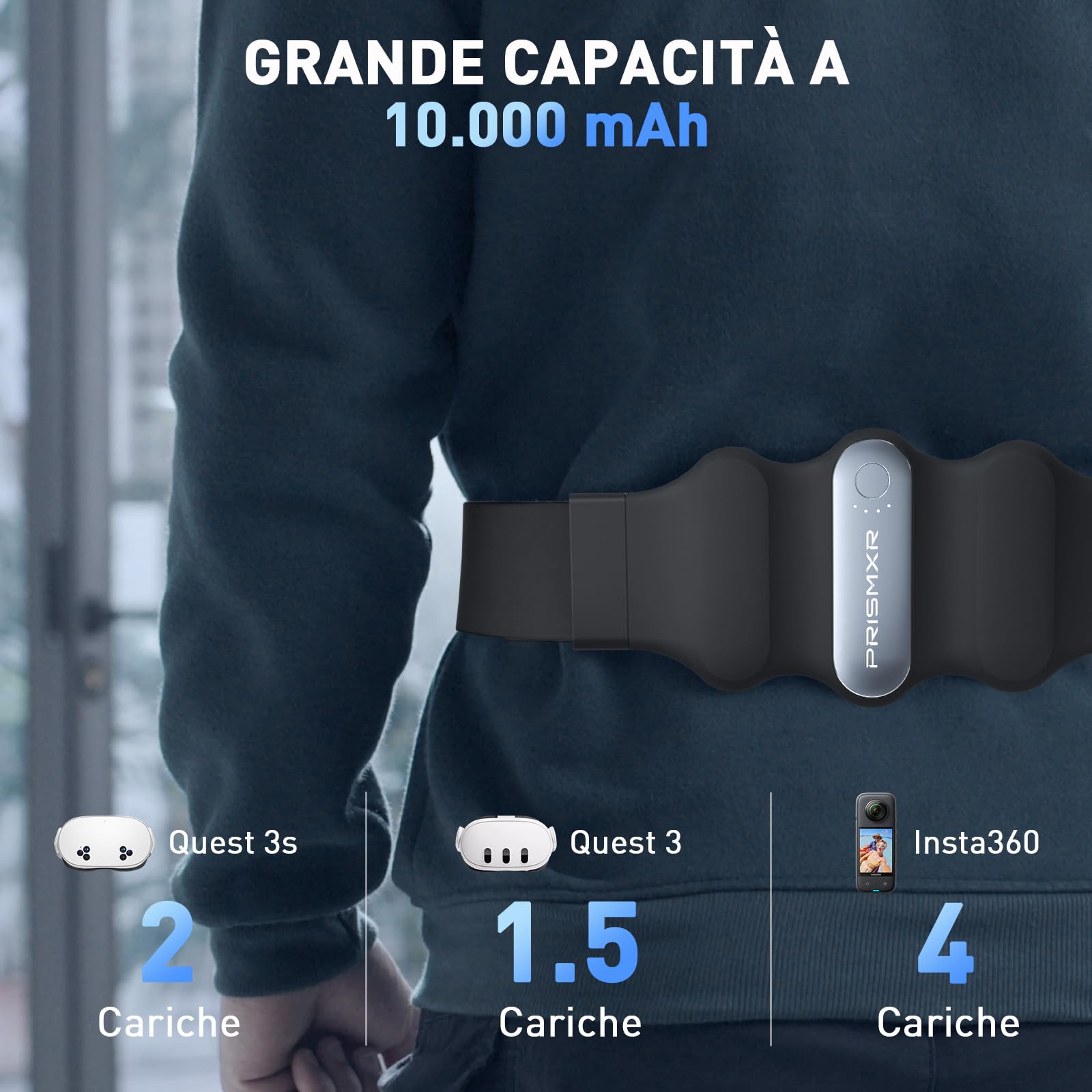 PRISMXR Power Bank portatile compatibile con Quest 3/3S/2 accessori, Pico 4, VR, uscita da 30 W, ricarica rapida, batteria da tipo C a C da 10.000 mAh (Carina W1, grigio)