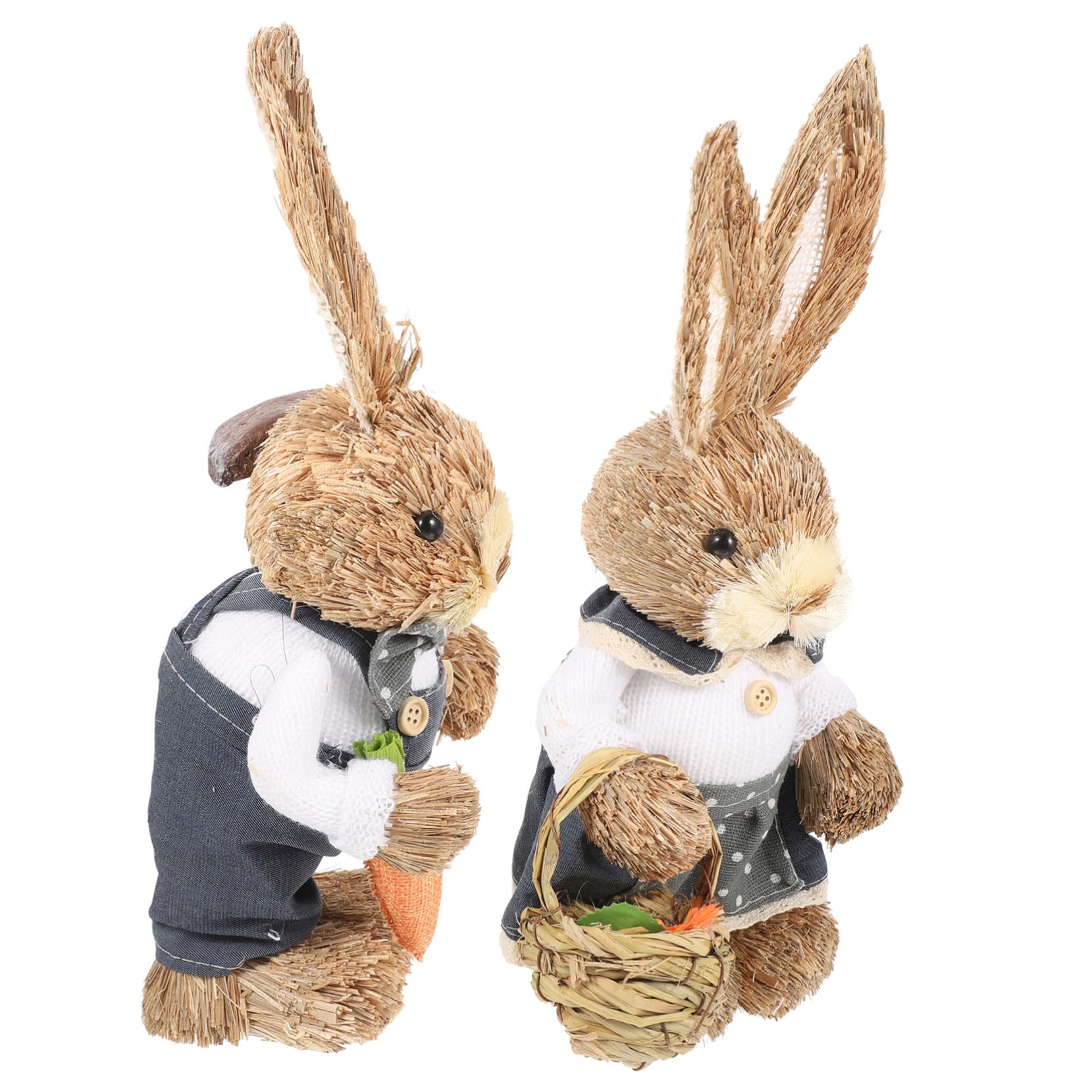 Handgewebte Hasenfiguren 35cm 2 Stück aus Stroh und Baumwolle Dekorativ und Fein Gearbeitet für Zuhause und Gartendekoration