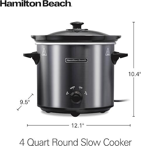Miniatura 8 de Hamilton Beach Olla de cocción lenta de 4 cuartos con 3 ajustes de cocción, apta para lavavajillas y tapa de vidrio, gris cepillado (33240)