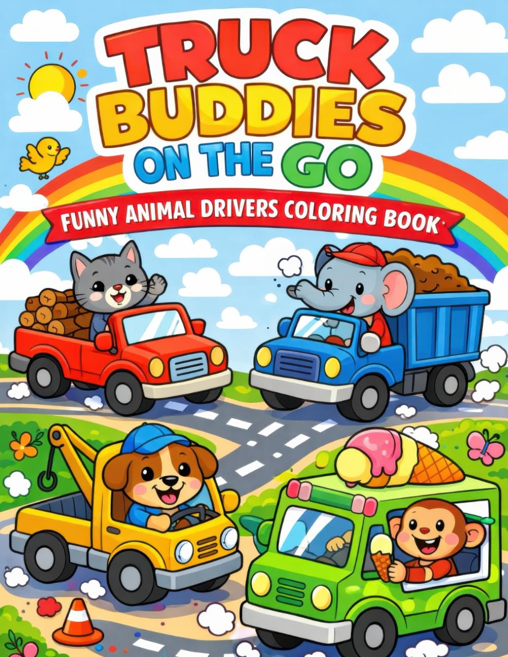Truck Buddies On The Go Coloring Book for Kids – Cute Animal Drivers, Trucks, Road Adventures and Transportation Coloring Pages: Fun and Easy Vehicle ... and Road Trip Designs | Large 8.5 x 11 Inch