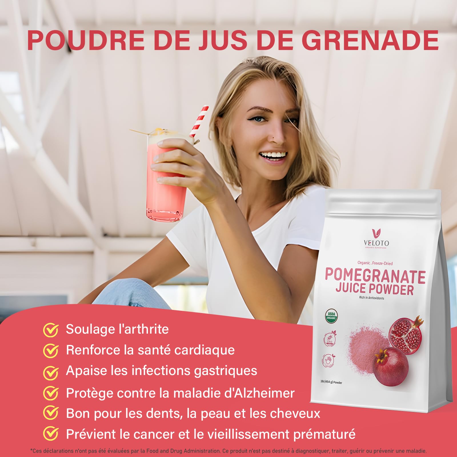 Poudre de Grenade Biologique, 454g Poudre de Fruit de Grenade 100% Naturelle – Riche en Antioxydants, Soutien Immunitaire, Sans OGM, Sans Gluten, Vegan – Pour Smoothies, Yaourts et Shakes