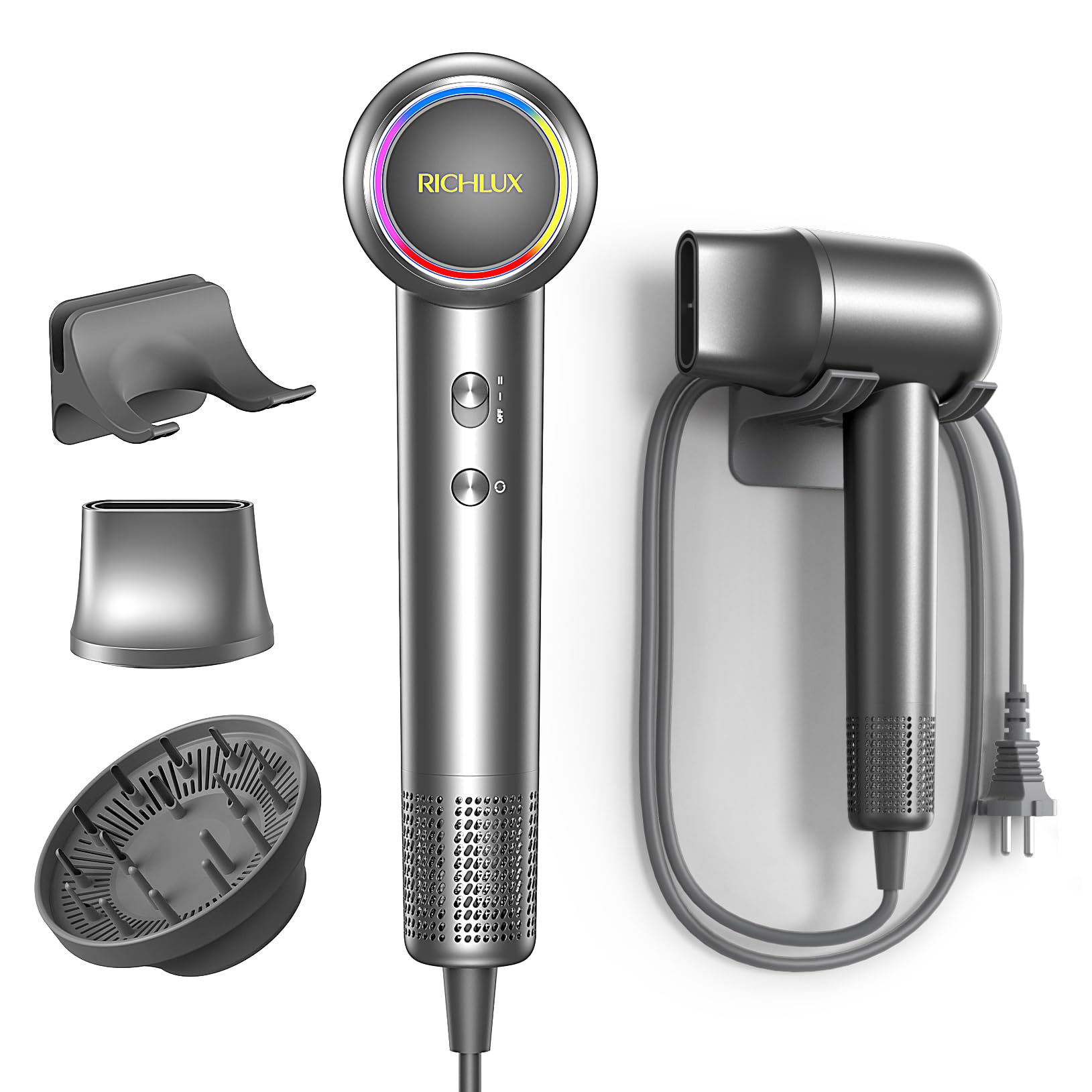 Secador de Pelo Iónico Profesional, 500 Mio de Iones, Motor 160.000 rpm - Secado ultra rápido, ligero, 4 temperaturas, bajo ruido, protección sobrecalentamiento, boquilla y difusor bucles, soporte de