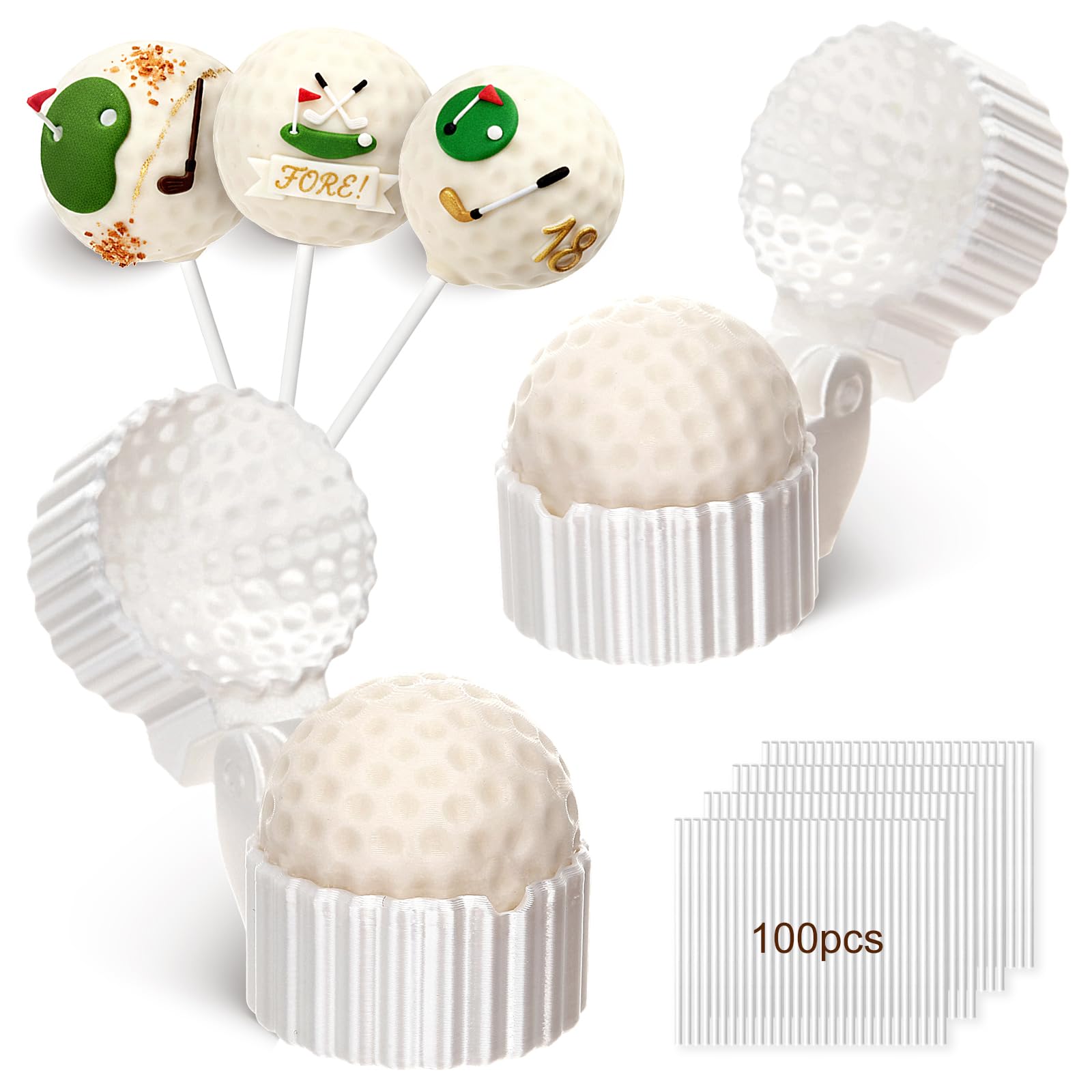 Photo 1 of Yiyiring 2 Pcs Golf Ball Cake Pop Mold with 100 Pcs Sticks, Golf Balls Mold for Sports Ball Theme Cake Decoration, Candy, Cupcake Decorations, Baking Tools Accessories for Home Baking, Birthday Party