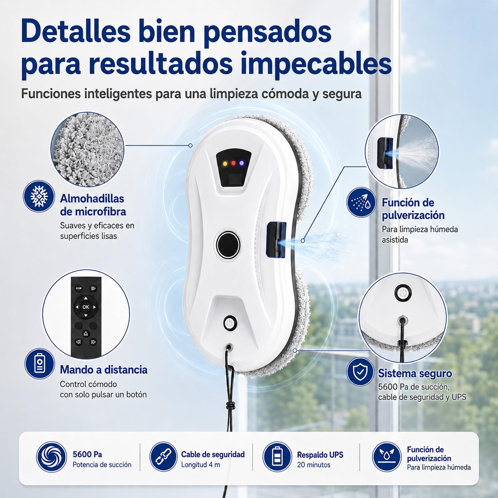 RoboClean Osmo Limpiacristales Robot – Control IA, 3 Modos Auto | Doble sistema de fregado en espiral, ideal para ventanas, azulejos y espejos, limpieza automática sin esfuerzo.