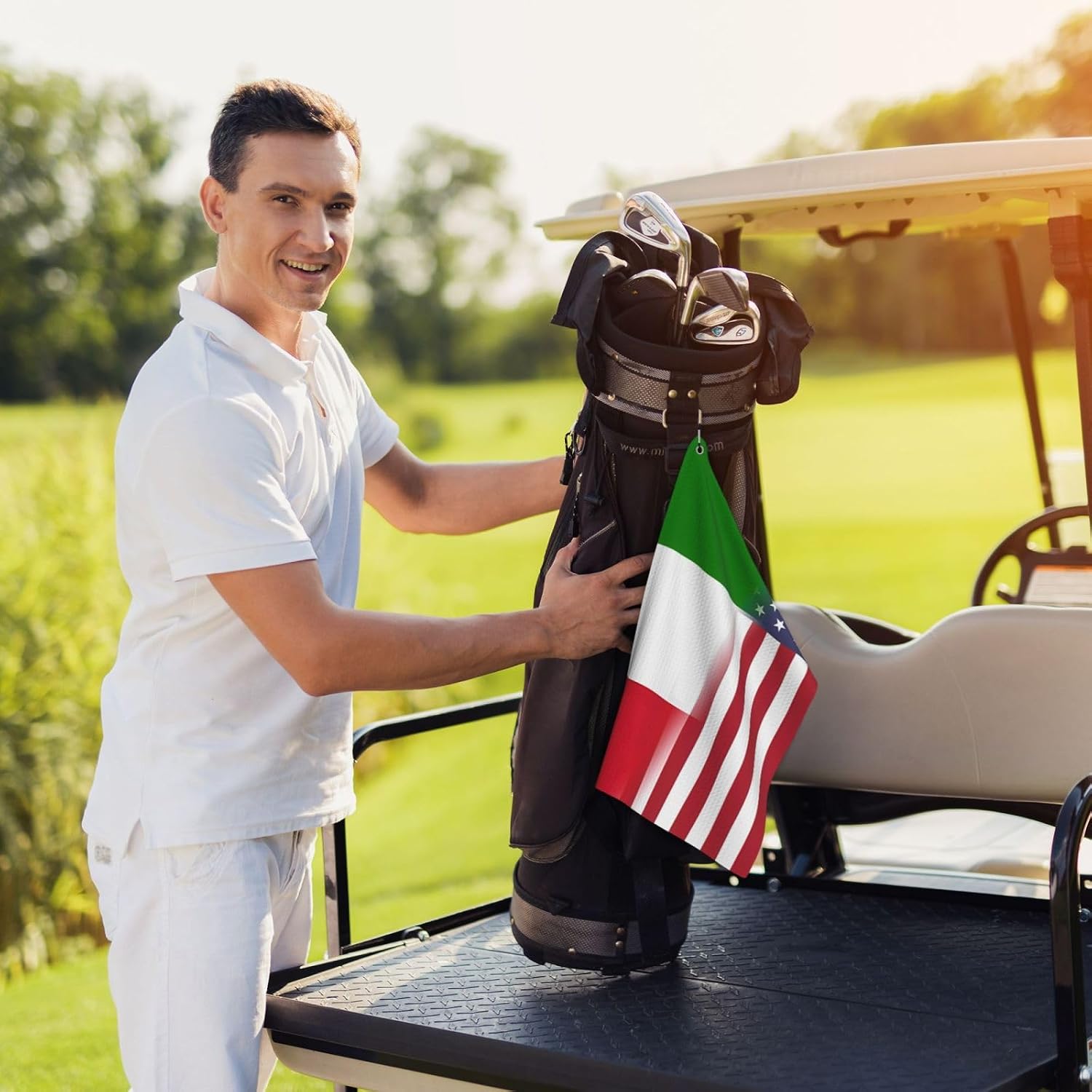 American and Italian Flag Golf Towel for Golf Bags with Carabiner Clip Funny Patriotic Golf Towels for Men Women image 2