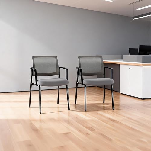 Miniatura 9 de Simple Deluxe Silla de oficina para invitados con reposabrazos acolchado, sin ruedas, para sala de espera, recepción, sillas estacionarias de cuero