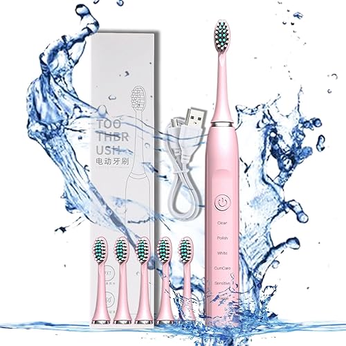 Cepillo de dientes eléctrico con 6 cabezales de cepillo, múltiples modos de limpieza, Ipx7, temporizador inteligente de 20 velocidades, adecuado
