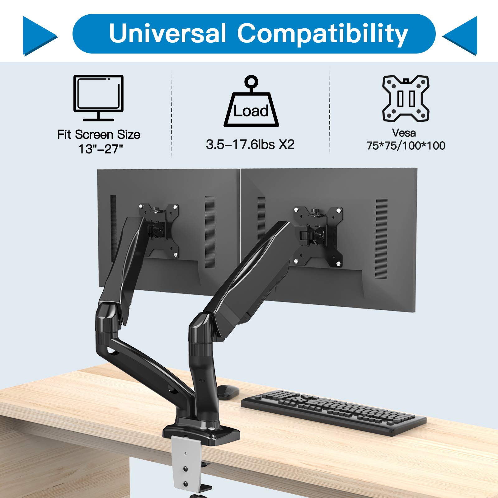 HUANUO Dual Monitor Stand Fully Adjustable Monitor Desk Mount Gas