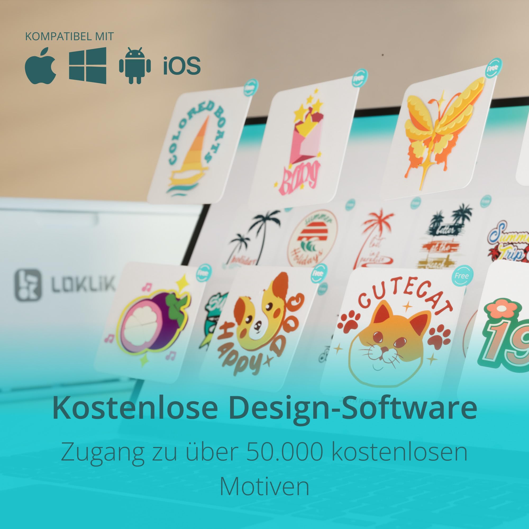LOKLiK iCraft Plotter Maschine – Schneidemaschine zum Personalisieren von Textilien, Tassen, Taschen, Aufklebern und Dekorationen. Kompatibel mit Flexfolie, Papier, Leder, Karton und mehr. (Blau)