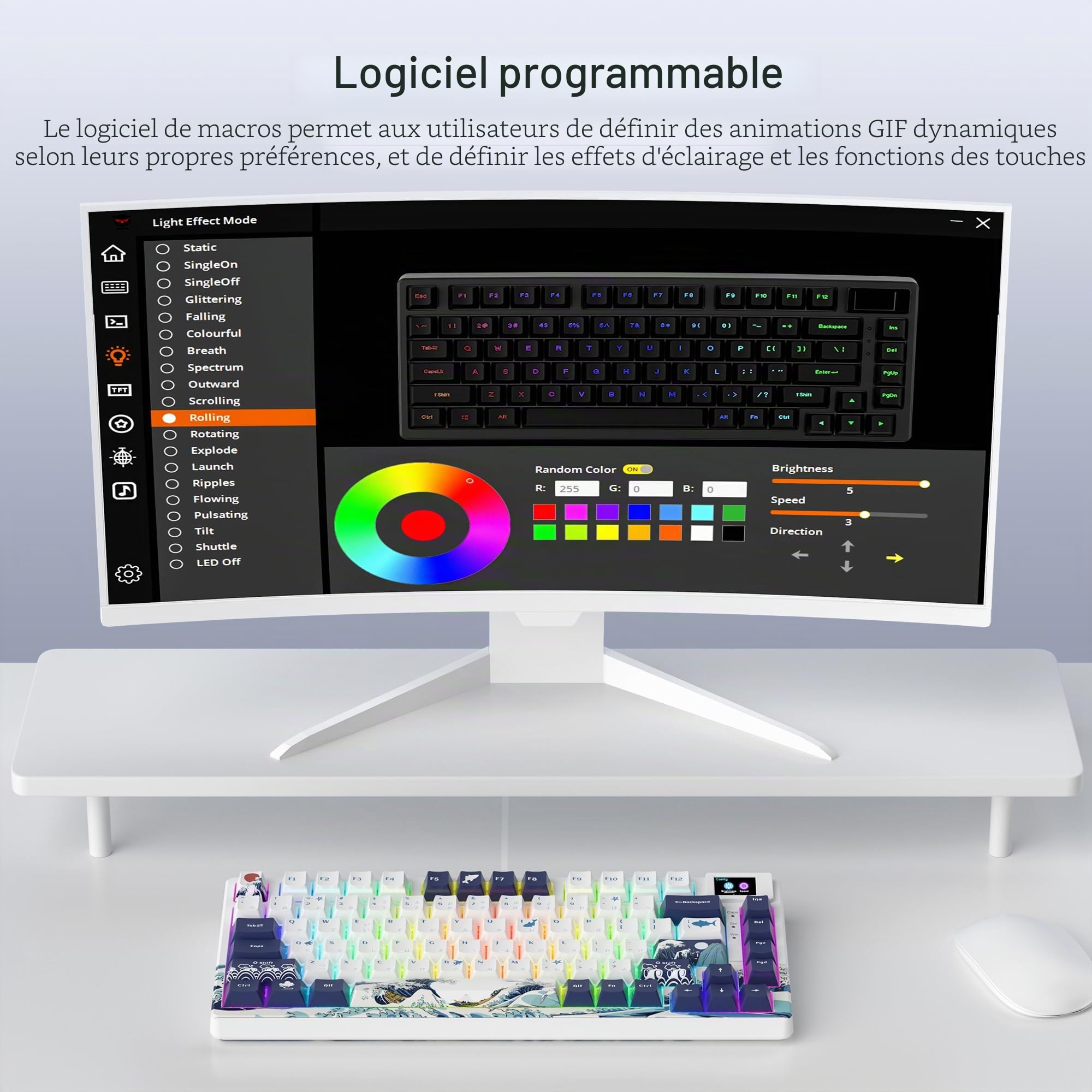 Womier S-K80 Clavier de Jeu mécanique 75% avec écran multimédia Couleur – Clavier de Jeu mécanique remplaçable à Chaud, Clavier personnalisé RVB à Montage sur Joint d'étanchéité, stabilisateur