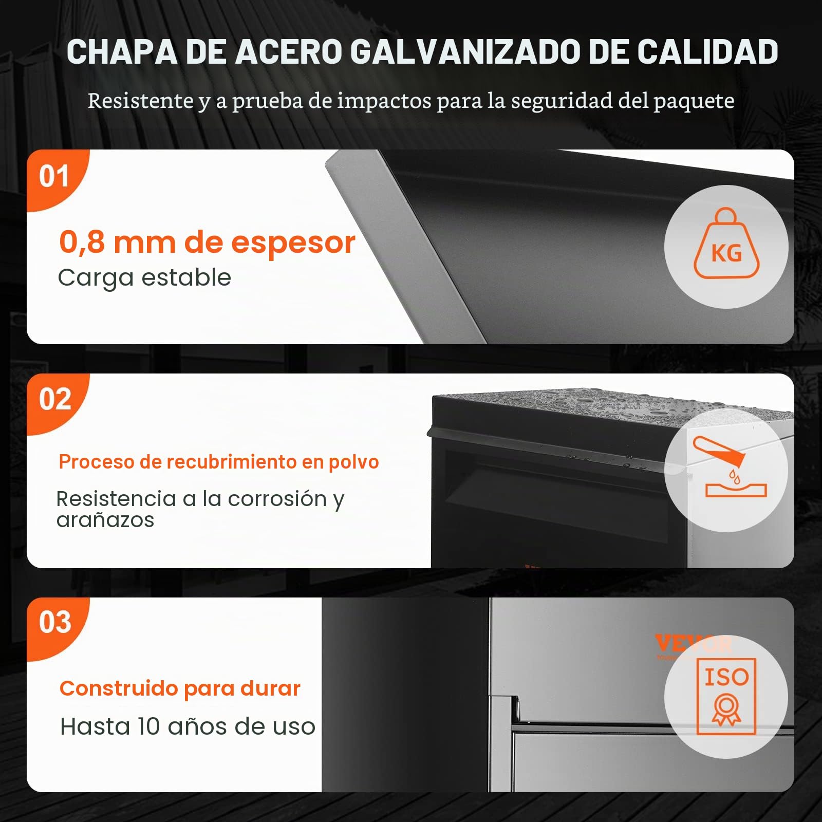 VEVOR Buzón para Paquetes 35,5x29,5x105,5 cm Buzón de Acero Galvanizado Código Bloqueable de Pie Deflector de Montaje en Suelo Antirrobo Extraíble Impermeable IPX3 Depósito de Paquete para Casa Porche