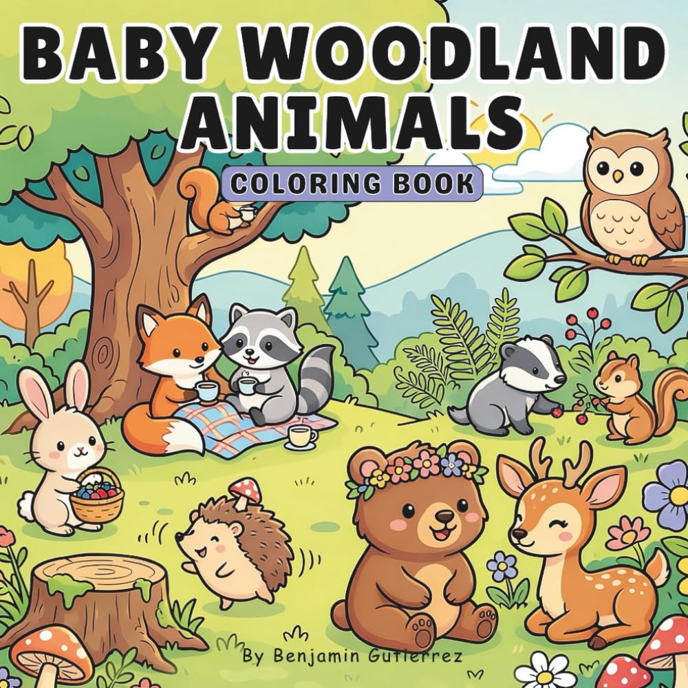Baby Woodland Animals Coloring Book: Bold and Easy Cute Forest Animal Coloring Pages for Relaxation, Stress Relief, and Mindful Coloring for Adults and Teens