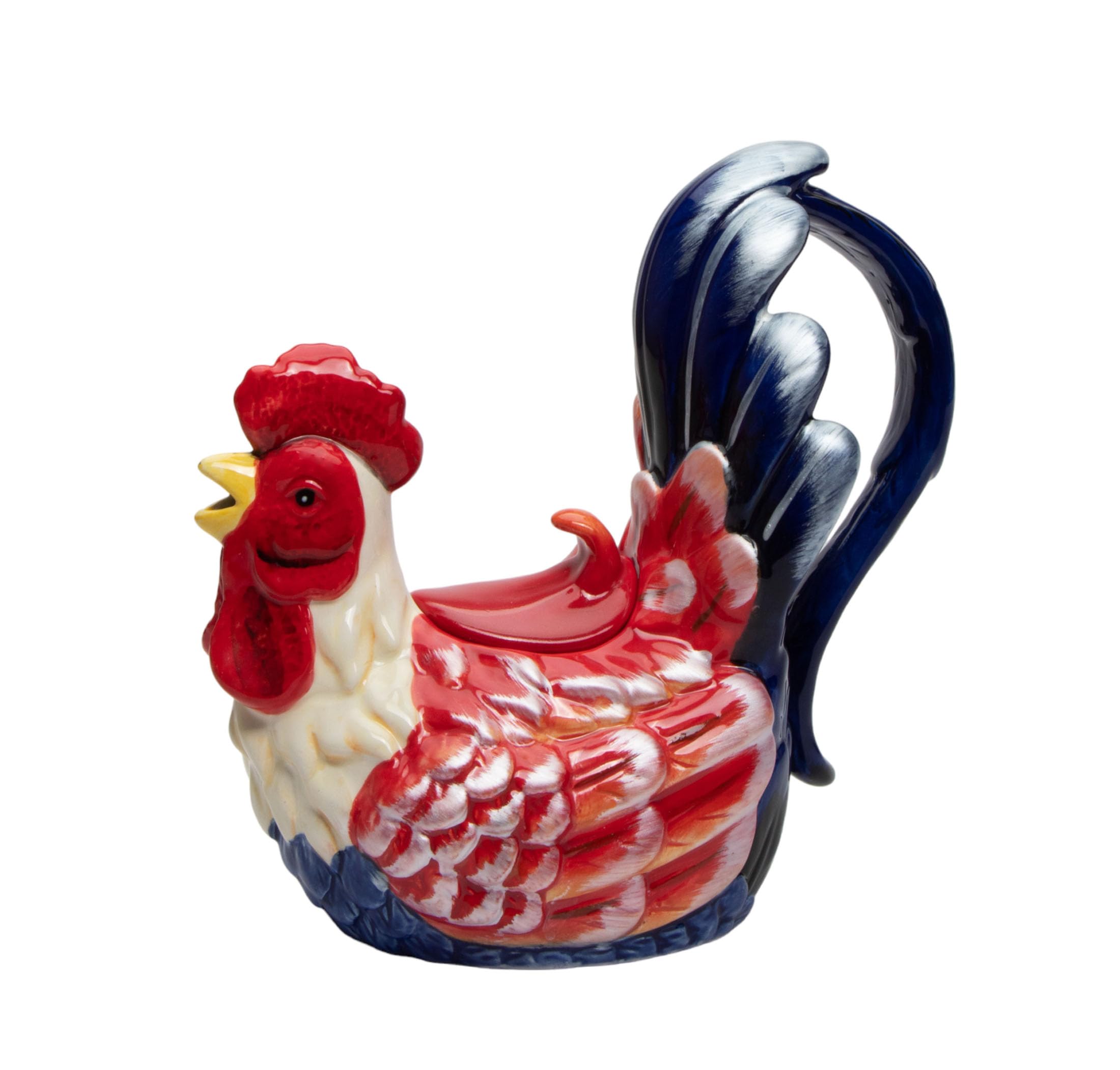 Fine Ceramic Festive Colorful Tuscany Country Rooster Teapot, 7-3/4" L