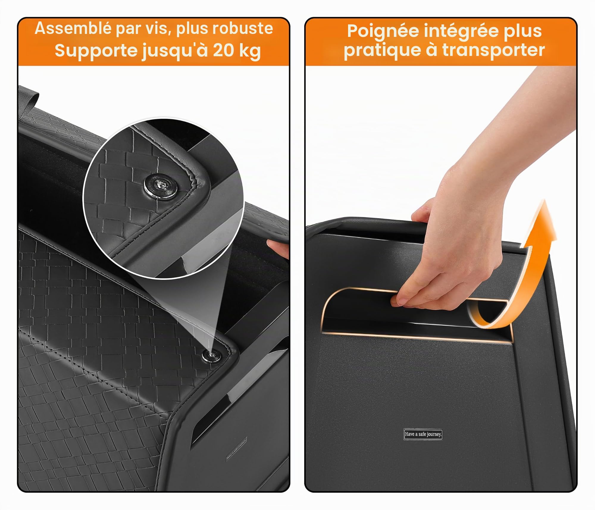 Organisateur de coffre, Boîte de rangement pour voiture, Storagebox en cuir avec couvercle, pliable et réglable, 38 cm (L) x 33 cm (l) x 31,5 cm (H),32,8 litres de capacité (Taille B)
