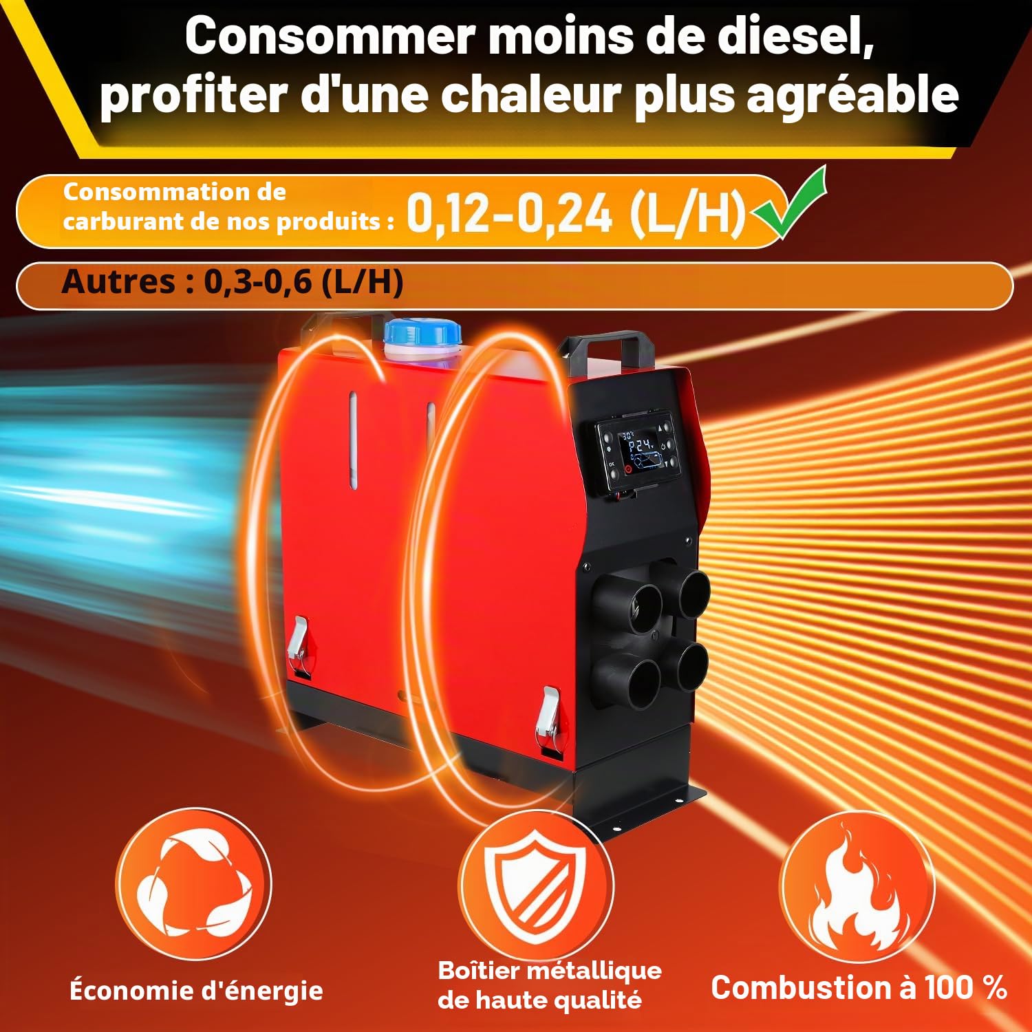 Daromigo Chauffage diesel tout-en-un 8 kW 12 V avec télécommande et écran LCD, chauffage rapide, faible bruit, pour camion, camionnette, camping-car