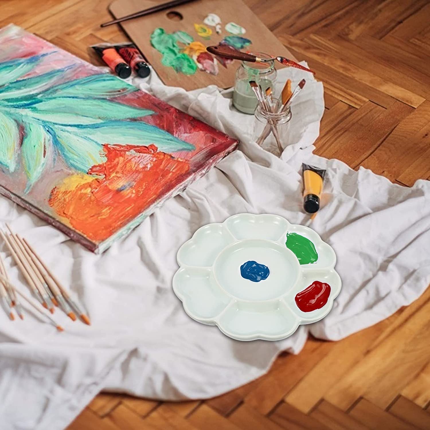 Paleta farb ceramicznych artysta farby tace do mieszania kolorów okrągłe akwarelowe tace pigmentowe łatwe do czyszczenia paleta artystyczna 8 Cal