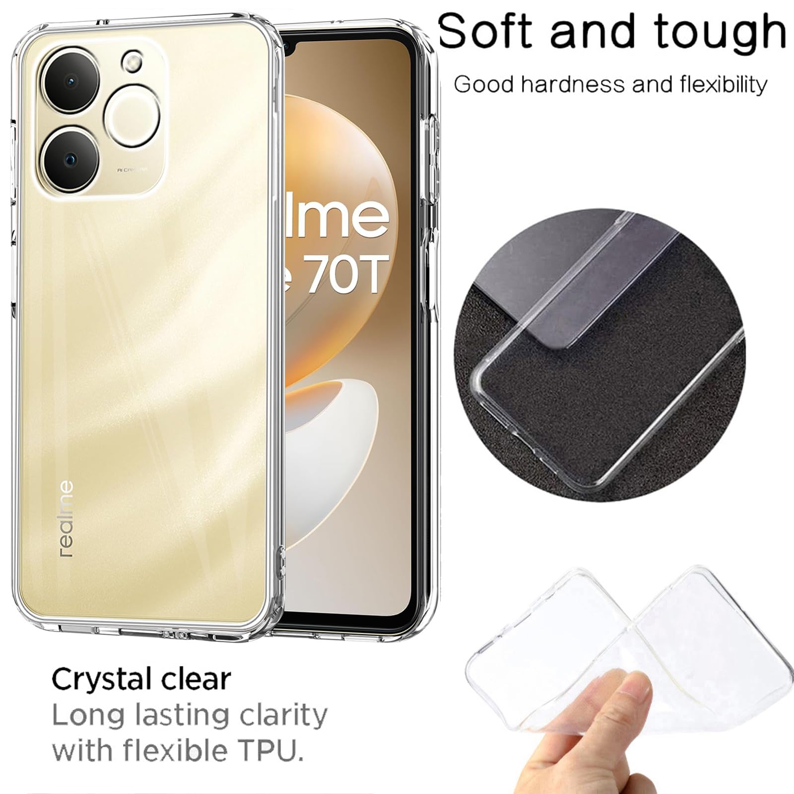Cover Per Realme Note 70T Con 2 Vetri Temperati – Protezione Fotocamera Slide, Staffa Anello, Materiale PC E Silicone Nero