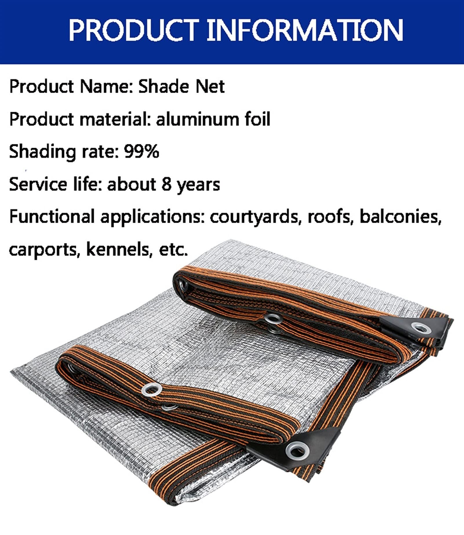 Aluminiowa tkanina klosza, 99% panele materiałowe z oczkami do szklarni roślinnej ochrona przeciwsłoneczna tkanina siatkowa tkanina odblaskowa plandeka, gruba, HDPE (rozmiar: 2 × 5 m)