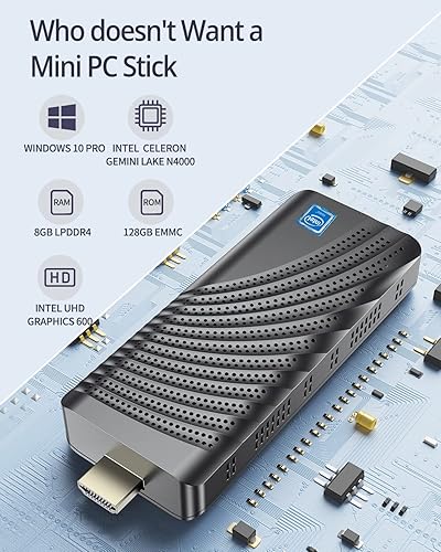 Miniatura 2 de Mini PC Stick 8GB DDR4 128GB eMMC con Intel Celeron N4000 (hasta 2.6GHz) Mini PC Stick Windows 10 Pro soporta 4K HDMI, encendido automático, WiFi