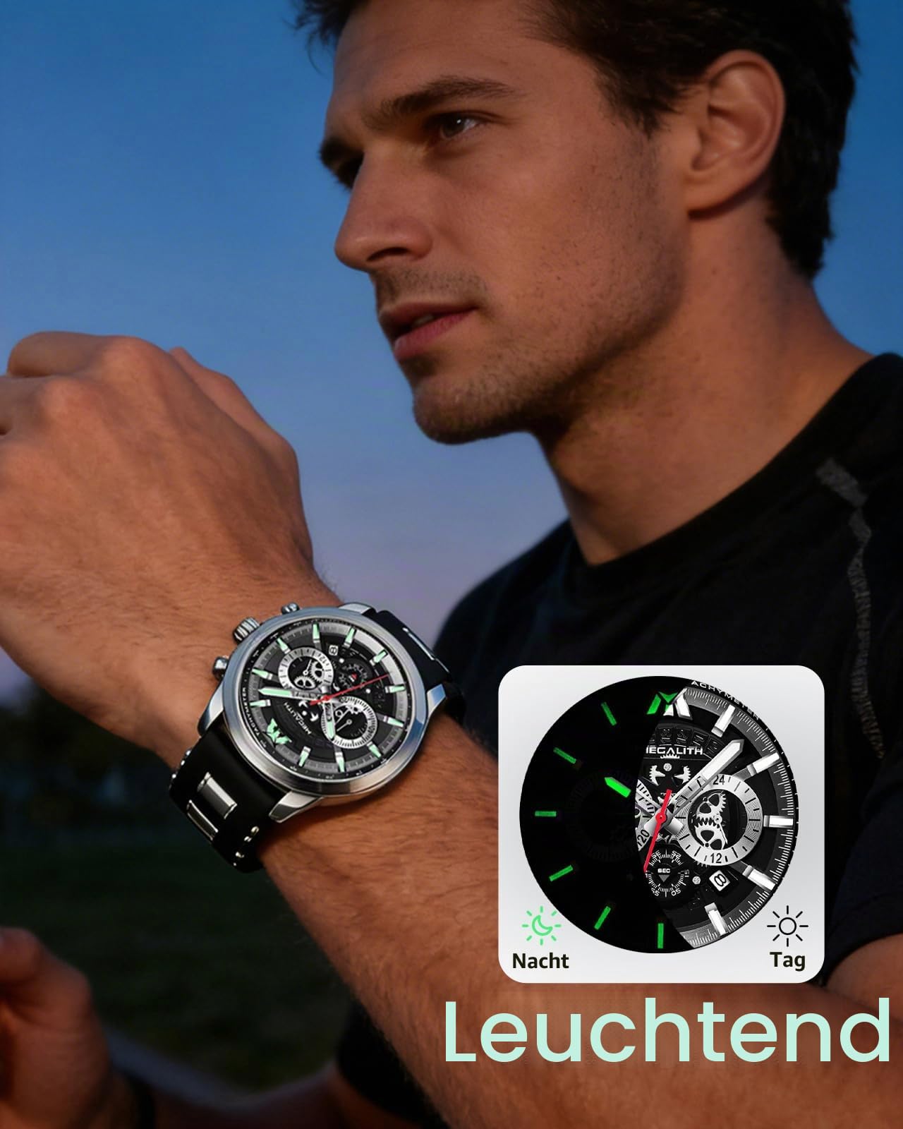 MEGALITH Herren Uhren Chronographen Armbanduhr: Analog Wasserdicht Herrenuhr mit Datum Leuchtend - Stilvoll Groß Quarzuhr Geschenke für Sportlich Männer Jubiläum Geburtstag