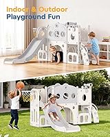 Vista 2 de Babytronic Toddler Slide Set, 8 in 1 Kids Slide with Climber, Indoor Outdoor Slide for Toddlers Age 1-3, Toddler Playset with Basketball Hoop and